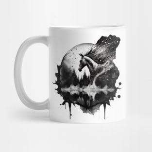 Galloping Shadows: Ink Splatter Horse in Round Shadow Box Mug